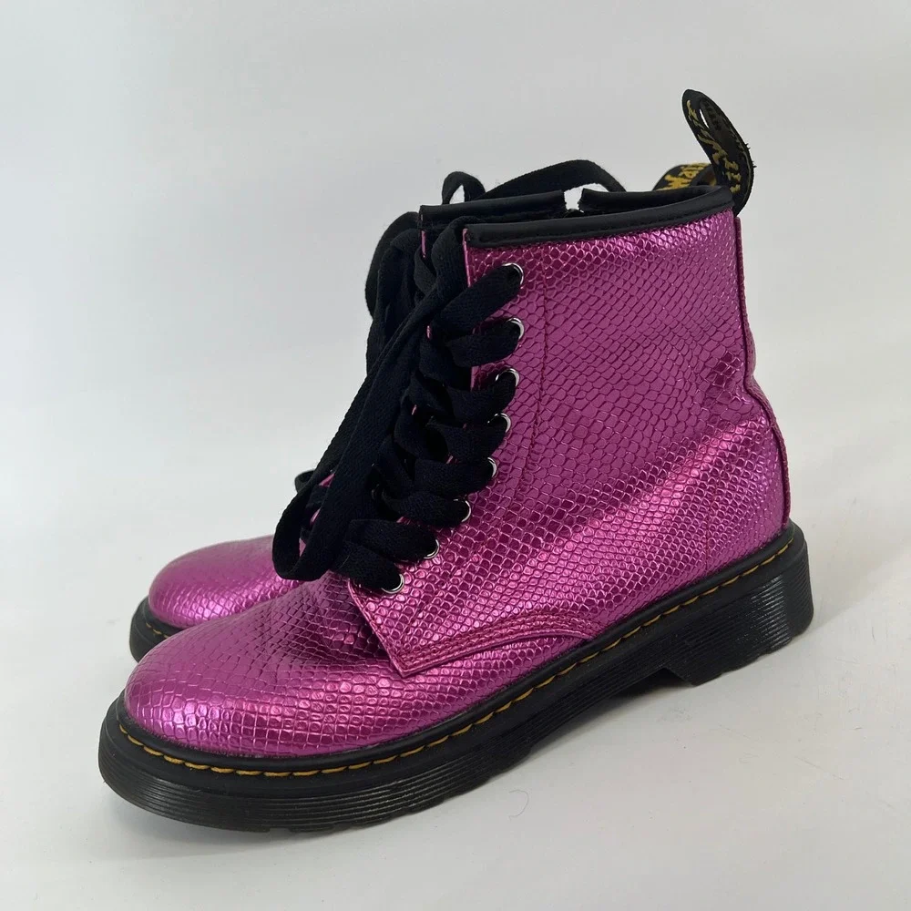 Dr. Doc Martens 1460 J Metallic Pink Snakeskin Boots Junior Size 3 US 2 UK 34 EU